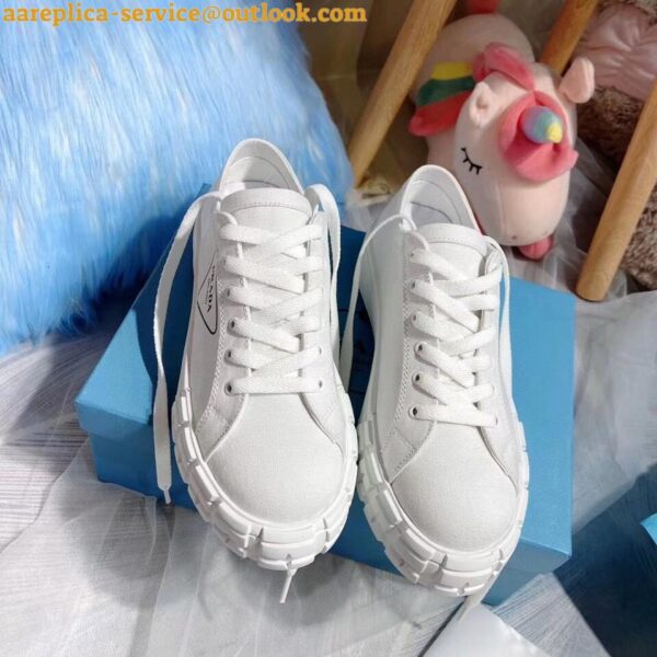 Replica Prada Women's Low-top Sneakers In White Gabardine Fabric 9