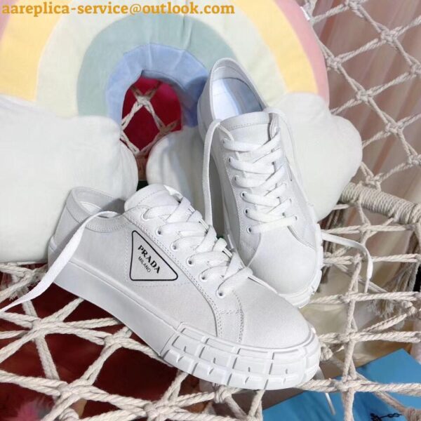 Replica Prada Women's Low-top Sneakers In White Gabardine Fabric 11