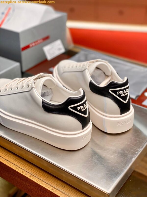 Replica Prada Women's Macro Sneakers In White and Black Leather 11