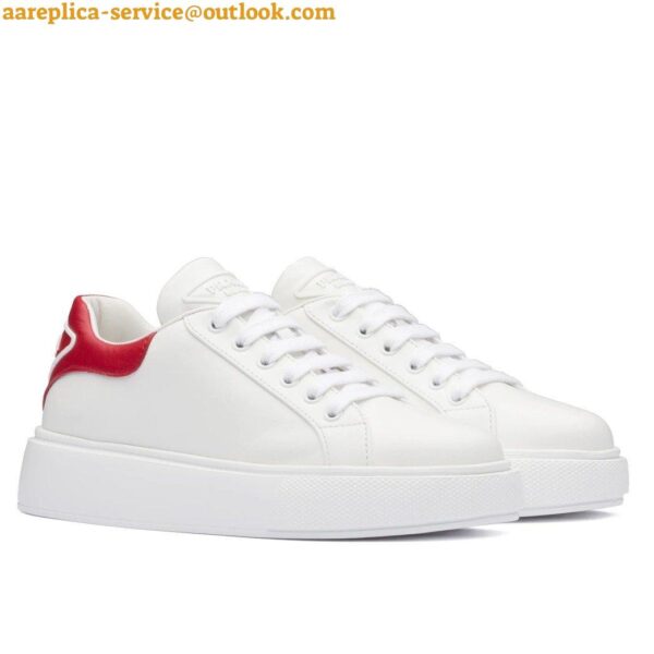 Replica Prada Women's Macro Sneakers In White and Red Leather 3