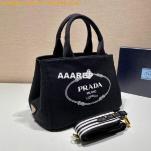 Replica Prada 1BG439 Denim Tote bag Black and white 2