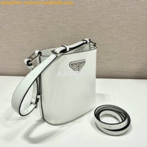 Replica Prada 1BE059 Mini brushed-leather bucket bag White 2