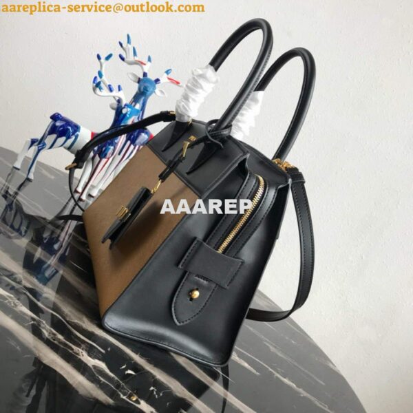 Replica Prada 1BA046 Medium Esplanade Leather Tote Bag Apricot and Black