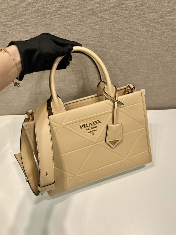 Replica Prada 1BA379 Small leather Prada Symbole bag with topstitching Apricot