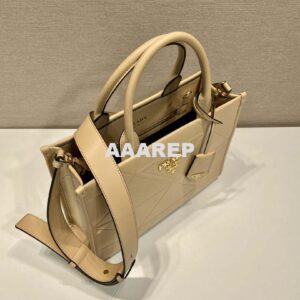 Replica Prada 1BA379 Small leather Prada Symbole bag with topstitching Apricot 2