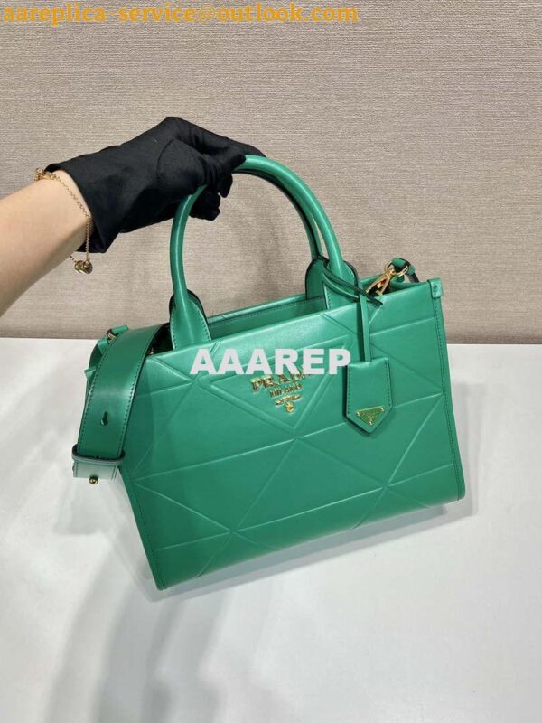 Replica Prada 1BA379 Small leather Prada Symbole bag with topstitching Green 2