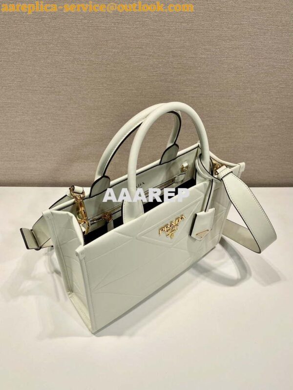 Replica Prada 1BA379 Small leather Prada Symbole bag with topstitching White 2