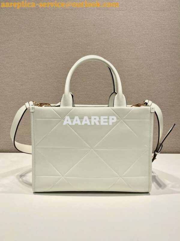 Replica Prada 1BA379 Small leather Prada Symbole bag with topstitching White 3