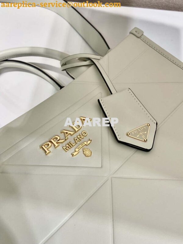 Replica Prada 1BA379 Small leather Prada Symbole bag with topstitching White 5