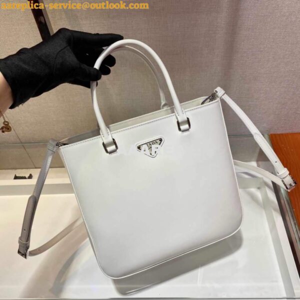 Replica Prada 1BA330 Brushed Leather Tote Bag White 4