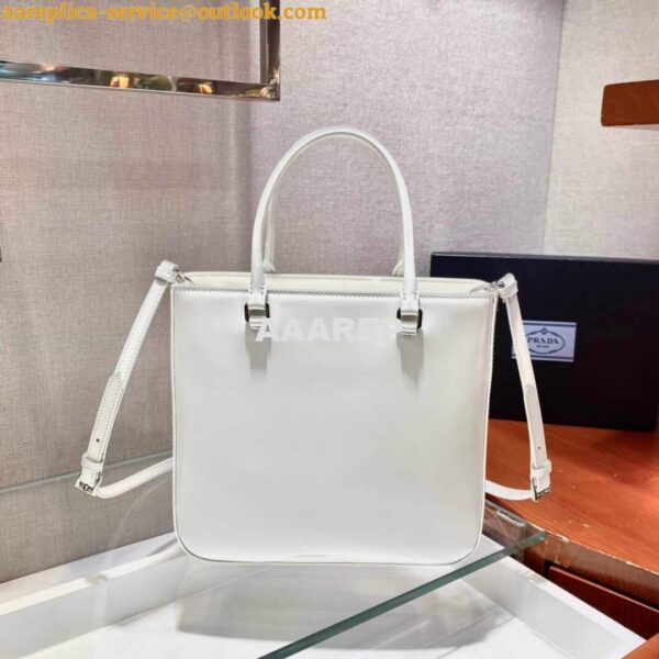 Replica Prada 1BA330 Brushed Leather Tote Bag White 5