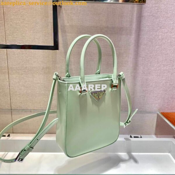 Replica Prada 1BA331 Small Brushed Leather Tote Light Green 4