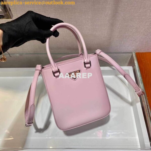 Replica Prada 1BA331 Small Brushed Leather Tote Pink 4