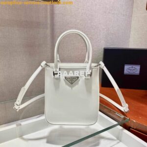 Replica Prada 1BA331 Small Brushed Leather Tote White