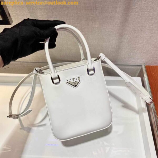 Replica Prada 1BA331 Small Brushed Leather Tote White 5