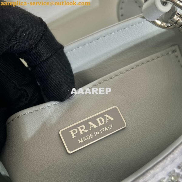 Replica Prada 1BA331 Small satin tote bag with crystals White 7