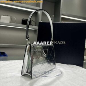 Replica Prada 1BC155 Saffiano leather mini Shoulder bag Silver