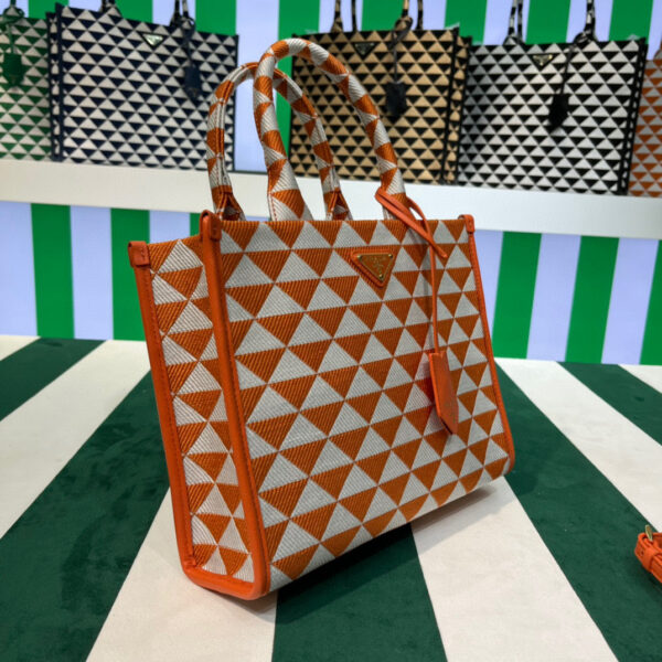 Replica Prada 1BA354 Small Prada Symbole jacquard fabric handbag Orange White