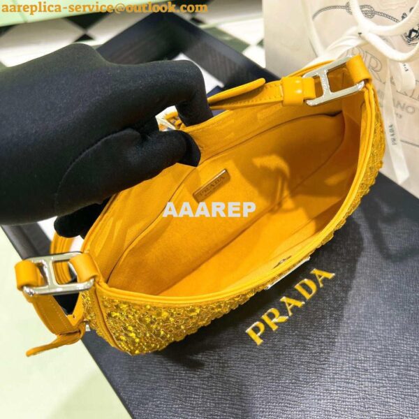 Replica Prada 1BC169 Prada Cleo satin bag with appliqués Gold Yellow 7