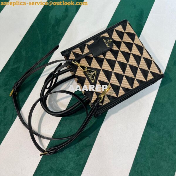 Replica Prada 1BA355 Symbole Jacquard Fabric Micro Bag Black Apricot 8