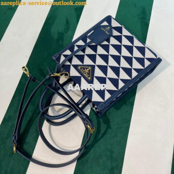 Replica Prada 1BA355 Symbole Jacquard Fabric Micro Bag Blue White 6