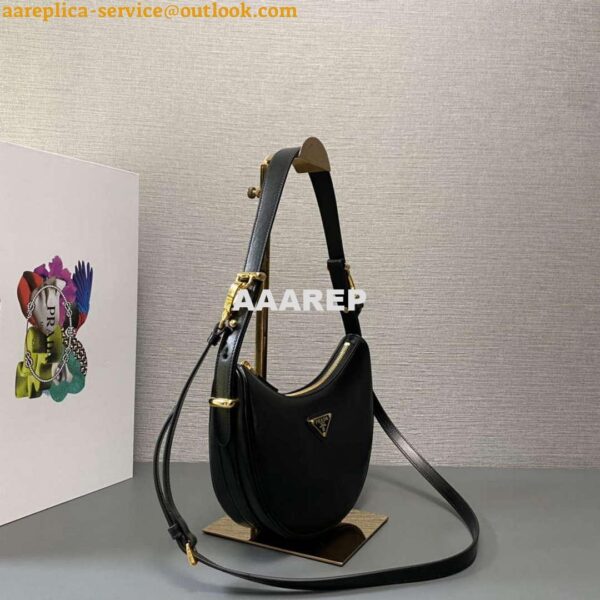 Replica Prada 1BC194 Prada Arqué Leather Shoulder Bag Black 2