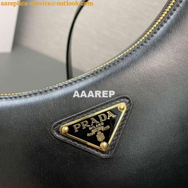 Replica Prada 1BC194 Prada Arqué Leather Shoulder Bag Black 3