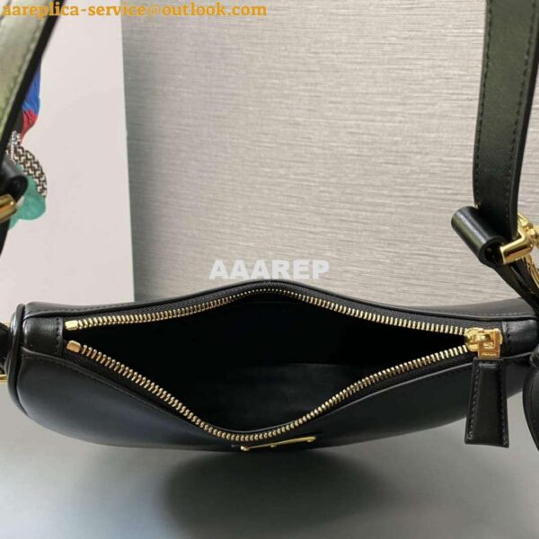 Replica Prada 1BC194 Prada Arqué Leather Shoulder Bag Black 7