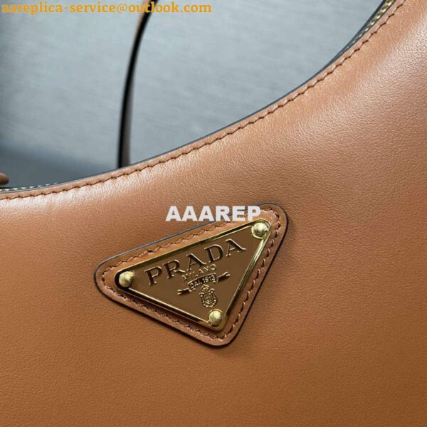 Replica Prada 1BC194 Prada Arqué Leather Shoulder Bag Cognac 3