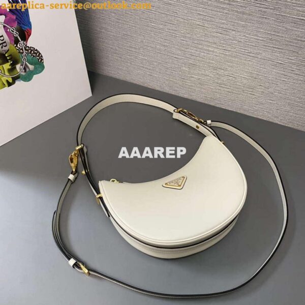 Replica Prada 1BC194 Prada Arqué Leather Shoulder Bag White 6