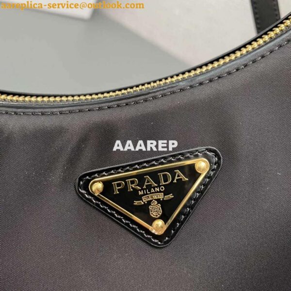 Replica Prada 1BC194 Prada Arqué Re-Nylon and Brushed Leather Shoulder Bag Black 5