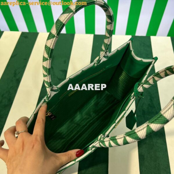 Replica Prada 1BA356 Large Prada Symbole Jacquard Fabric Handbag Green White 4