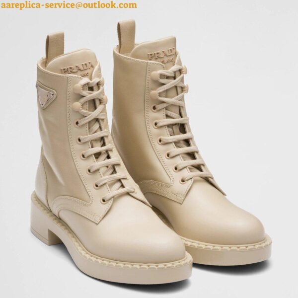 Replica Prada Ankle Boots in Beige Brushed Leather and Re-Nylon 3