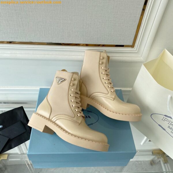 Replica Prada Ankle Boots in Beige Brushed Leather and Re-Nylon 4