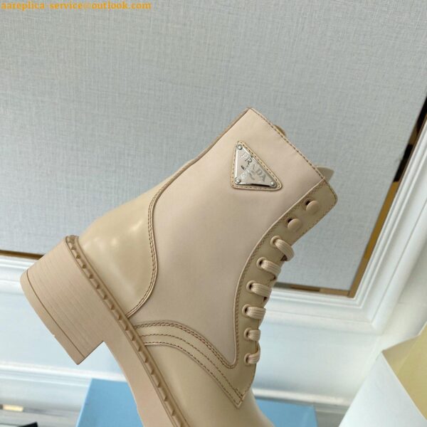 Replica Prada Ankle Boots in Beige Brushed Leather and Re-Nylon 6