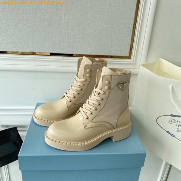 Replica Prada Ankle Boots in Beige Brushed Leather and Re-Nylon 7