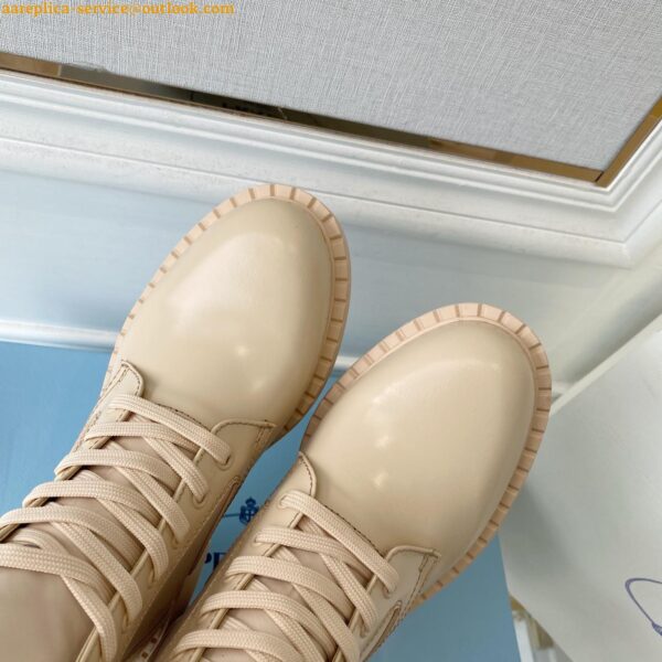 Replica Prada Ankle Boots in Beige Brushed Leather and Re-Nylon 9