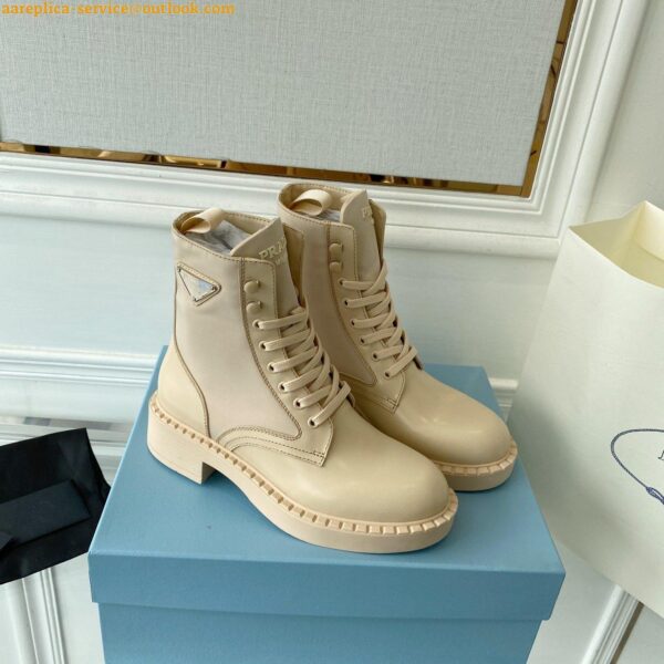 Replica Prada Ankle Boots in Beige Brushed Leather and Re-Nylon 10