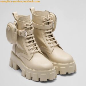 Replica Prada Monolith Boots in Beige Leather and Nylon Fabric