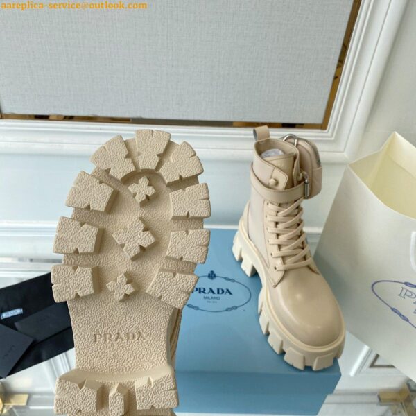 Replica Prada Monolith Boots in Beige Leather and Nylon Fabric 10