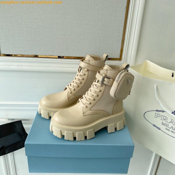 Replica Prada Monolith Boots in Beige Leather and Nylon Fabric 11