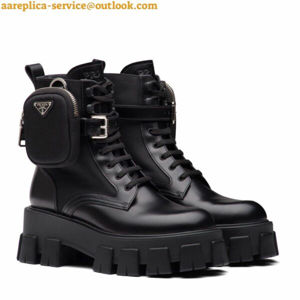 Replica Prada Monolith Boots in Black Leather and Nylon Fabric 4