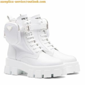 Replica Prada Monolith Boots in White Leather and Nylon Fabric