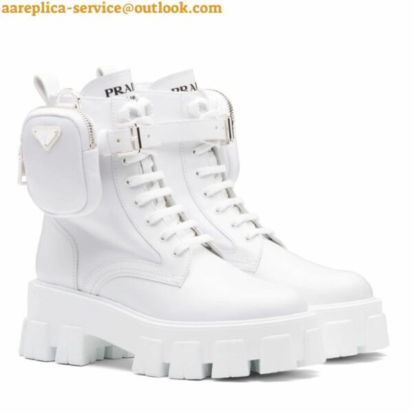 Replica Prada Monolith Boots in White Leather and Nylon Fabric 3