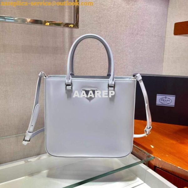 Replica Prada 1BA330 Brushed Leather Tote Bag Light Blue 4