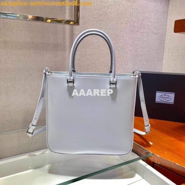 Replica Prada 1BA330 Brushed Leather Tote Bag Light Blue 4