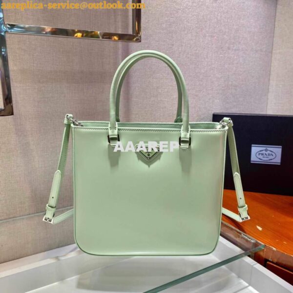 Replica Prada 1BA330 Brushed Leather Tote Bag Light Green 6