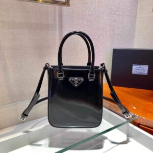 Replica Prada 1BA331 Small Brushed Leather Tote Black