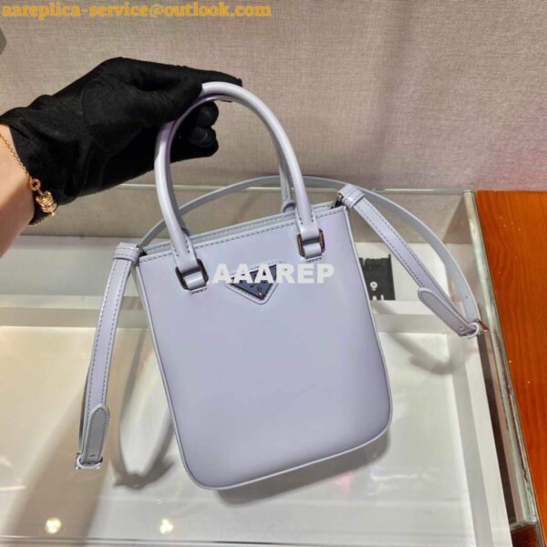 Replica Prada 1BA331 Small Brushed Leather Tote Light Blue 3