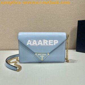 Replica Prada Saffiano leather shoulder bag 1BD318 Light Blue 2